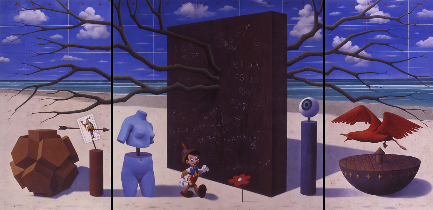 1 NADA ES LO QUE PARECE oleo sobre tabla 190 x 390 cms