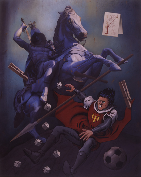 SAN JORGE CONTRA EL CAPITAN TRUENO oleo sobre tabla 150 x 120 cms