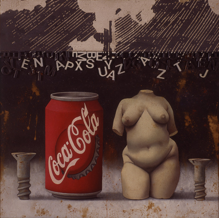 CRÓNICAS CONTEMPORÁNEAS oleo sobre tabla 45 x 45 cms