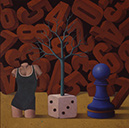 MEDITACI�N Y ESPECULATIVA oleo sobre tabla 45 x 45 cms